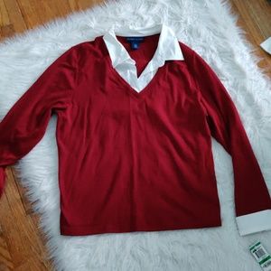 Red and white long sleeved dress shirt